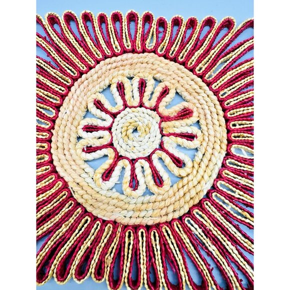 Rafia Woven Colorful Trivets Boho Style Decor Set of 4 1970s Red Square 7 inch - Picture 3 of 7